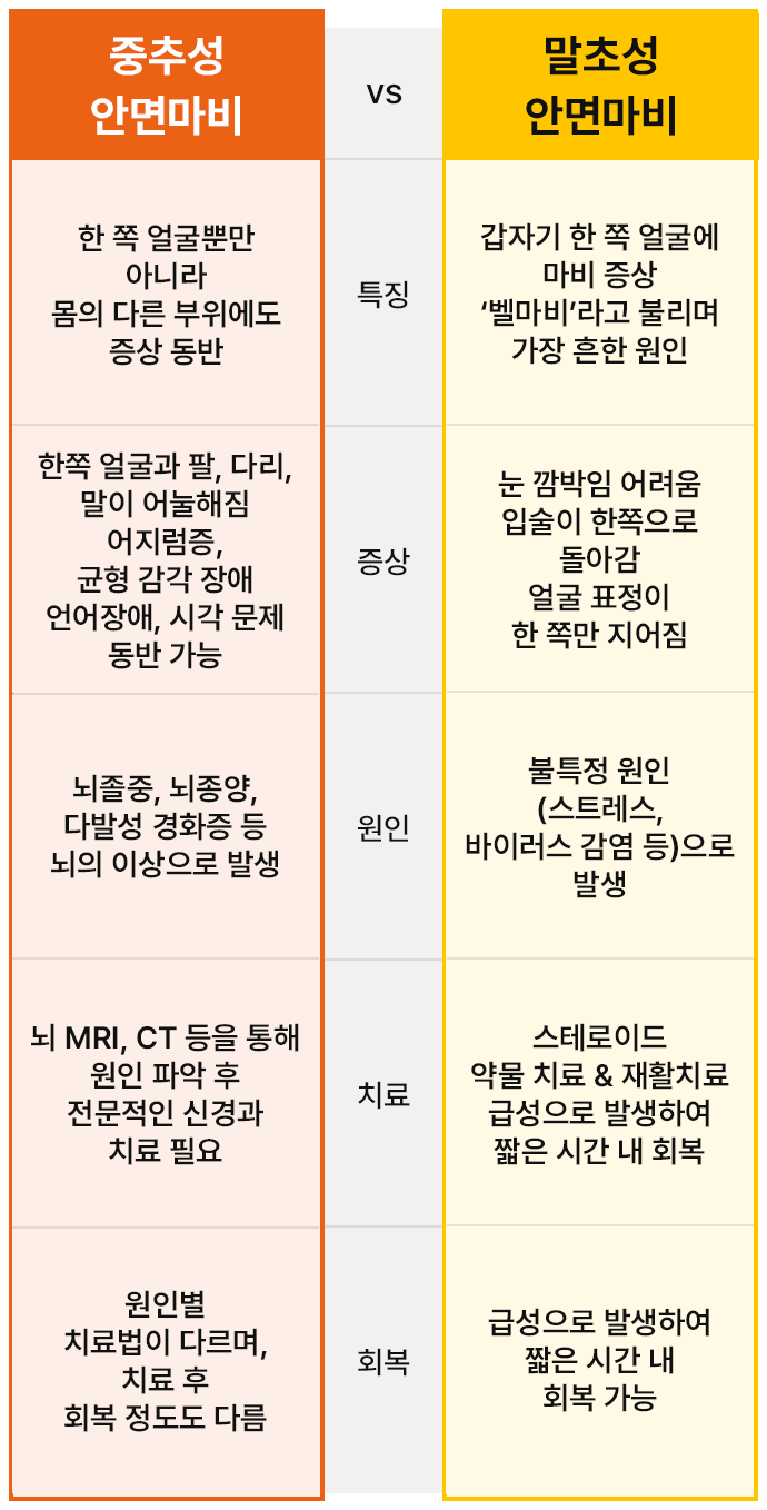 중추성 안면마비 vs 말초성 안면마비